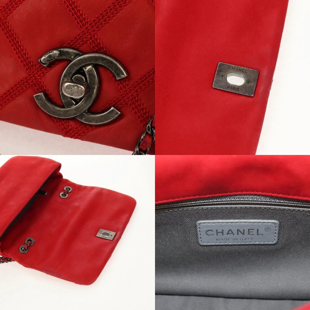CHANEL Wild Stitch Chain Shoulder Bag Leather Red CC Auth 128522M - Picture 15 of 15